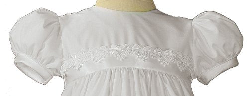 White Polycotton Christening Baptism Gown With Lace Trim & Bonnet - 6 Month