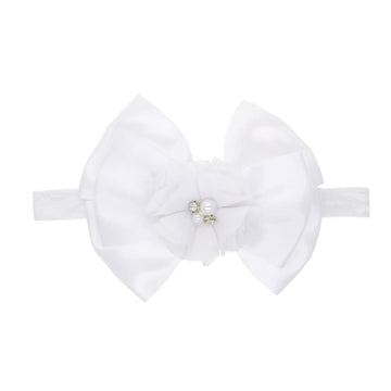 Baby Baptism Headband Bow Newborn Christening Hair Band Baby Baptism Lace Headwear Bbg48 (Flower Bow)