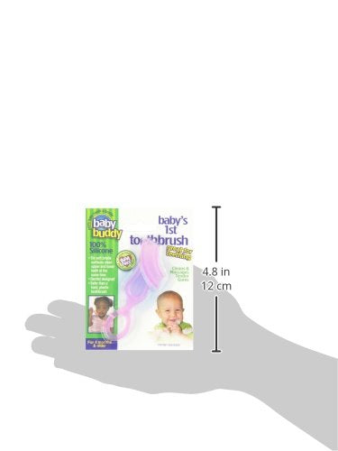 Brilliant Oral Care Babys First Toothbrush, Smooth Silicone Bristles Gently Clean Tender Teeth and Gums, for Ages 4+ Months, Pin