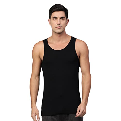 Heelium Bamboo Vest For Men, Super Soft, Odour Free, Comfort Fit Innerwear Vest  Regular Fit, Black, Large