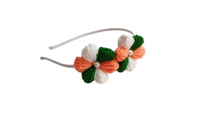Belleza Crafting With Creativity Tricolor Handmade Yarn Flower Headband For Girls| Soft Hair Band For School, Festive & National