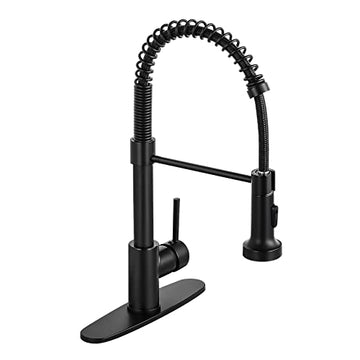 Djs Kitchen Faucets With Pull Down Sprayer, Faucet For Kitchen Sink, Brass Black Single Handle Single Lever High Arc Spring Fauc