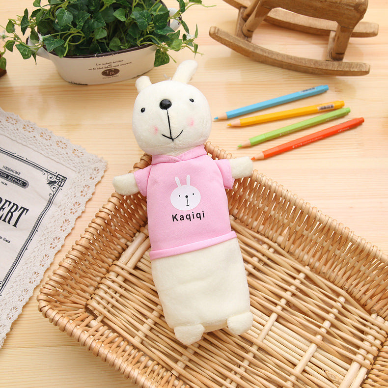 Korean Style Simple Cartoon Rabbit Pencil Case Creative Pencil Stationery Bag Children's Cute Plush Toy Primary School Gift