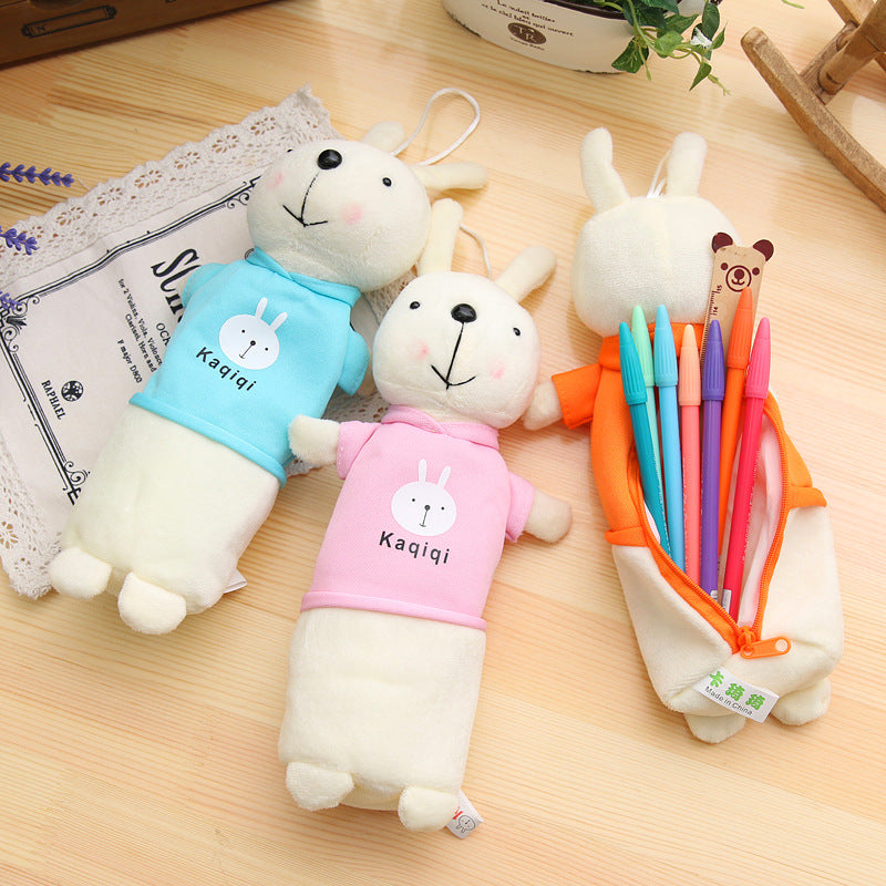 Korean Style Simple Cartoon Rabbit Pencil Case Creative Pencil Stationery Bag Children's Cute Plush Toy Primary School Gift