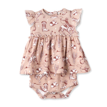 Wild Wrangler/Pink Bamboo Cowgirl Western Skirted Bodysuit