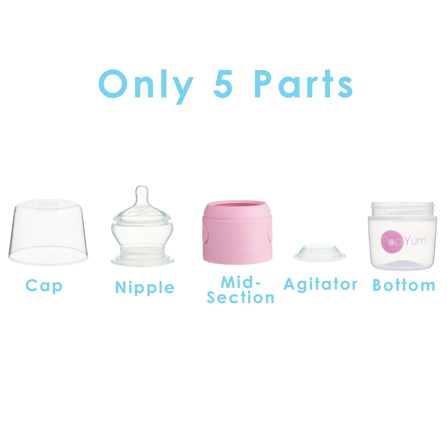 PopYum 5oz Anti-Colic Baby Bottle for Breast and Formula Feeding, 2-Pack, Pink, #1 Slow Flow Nipples