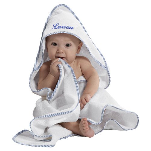 Fastasticdeal Custom Personalized Embroidered Cotton White W/Blue Bath Baby Hooded Towel