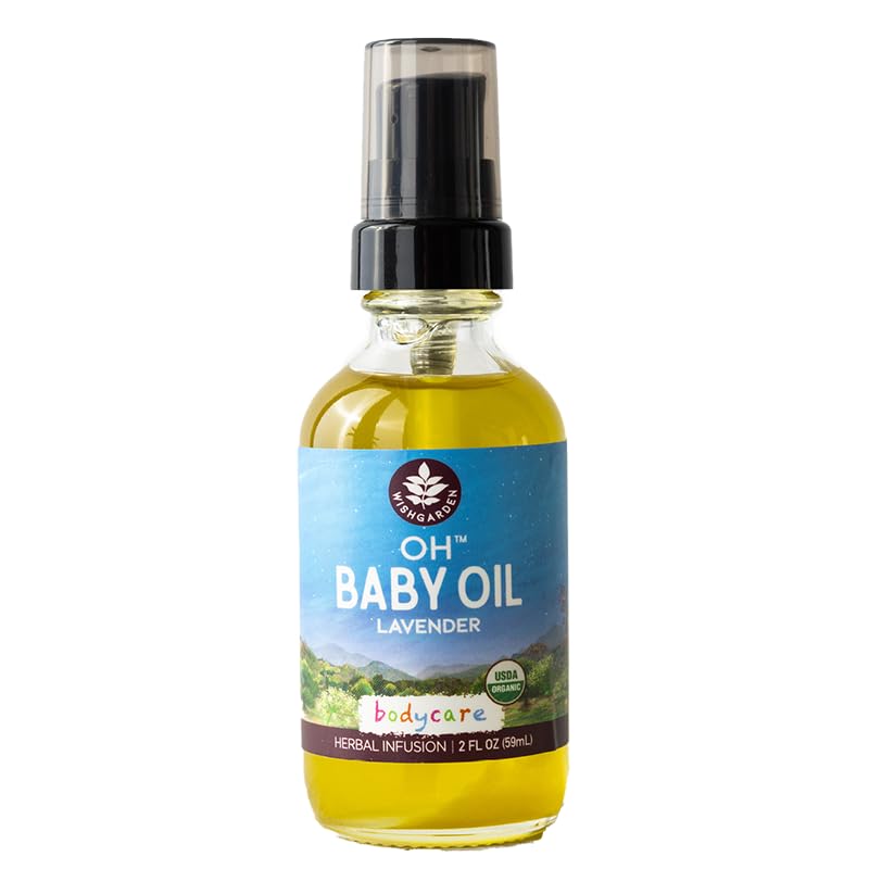 WishGarden Herbs Oh Baby! Lavender Oil - USDA Certified Organic Baby Oil with Lavender & Calendula, Calming for Sleep, Baby Mass