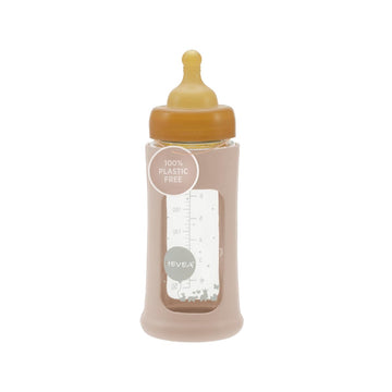 Hevea Plastic-Free Wide Neck Glass Baby Bottle With Sand Sleeve - Medium Flow Anti Colic Baby Bottles 3-24 Months - Bpa-Free, Si