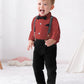 Disaur Boys Wedding Guest Outfit Short Sleeve White Flower Dress Shirt Bow Tie Suspender White Plaid Pants Back To School Gentle
