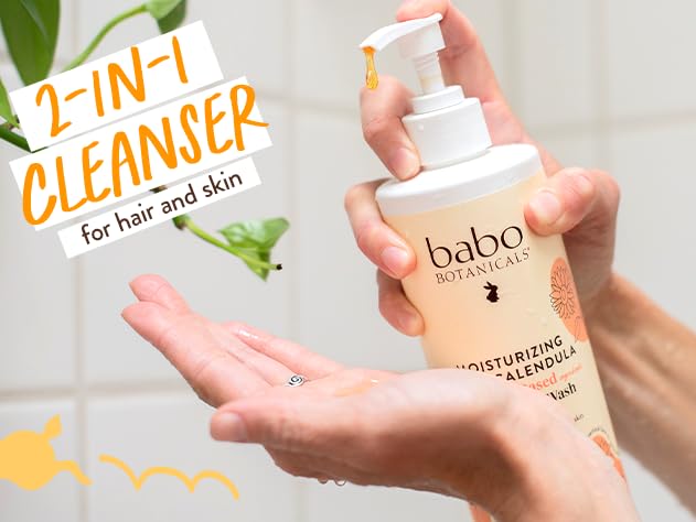 Babo Botanicals Moisturizing Oat & Calendula 2-In-1 Shampoo & Wash - For Dry Or Sensitive Skin - For All Ages - Lightly Scented