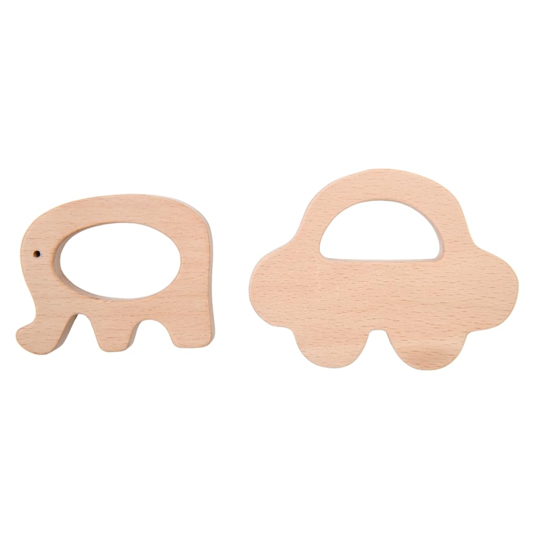 Nesta Toys Wooden Car & Elefant Teether Set | Beech Wood Teether For Babies