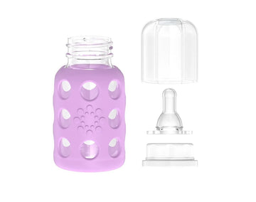 Lifefactory Glass Baby Bottles With Silicone Protection - 3-Pack, 4 Ounce Bottles, (1- Lavender, 1- Mint & 1- Cantaloupe)
