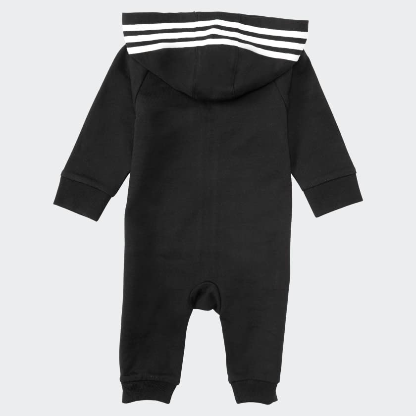 Adidas Unisex Baby Infant Girls' And Boys' Long Sleeve Hooded Coverall Overalls, Black, 12 Months Us