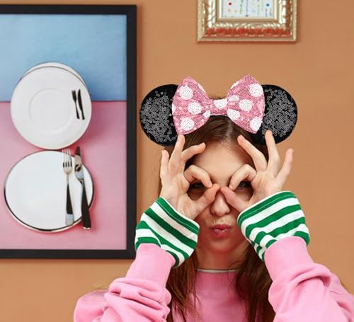 Razko Mouse Ears Headband, Polka Dot-Pink, One Size Fits All