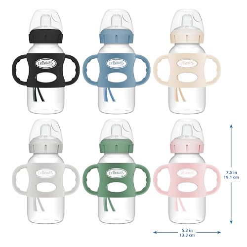 Dr. Browns Milestones Wide-Neck Sippy Spout Bottle with 100% Silicone Handles, Easy-Grip Handles with Soft Sippy Spout, 9oz/270