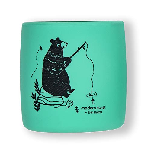 Modern-Twist Sip Set, Food-Grade Silicone, Waterproof, Dishwasher, Freezer Safe, Reusable Cups - Green Bear Family, Pack Of 2