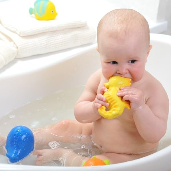 CaaOcho Pure Natural Rubber Bath Toy - Nalu The Seahorse Baby Toy - Hole Free Bath Toys, BPA Free Bath Toys for Infants, Without