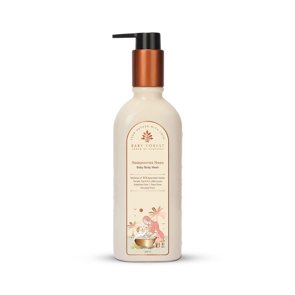 Baby Forest Sampoorna Snan Baby Body Wash | 10 Ayurvedic Herbs | Tear-Free Formula | Natural Hydration For Baby | Vegan | Cruelt