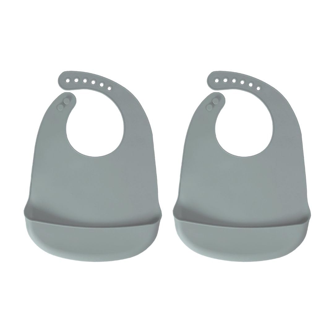 Baby Pick Silicone Bibs For Babies- Bpa-Free Waterproof Bib With Pocket- Dishwasher Safe Feeding Bib With Food Catcher (Grey X 2