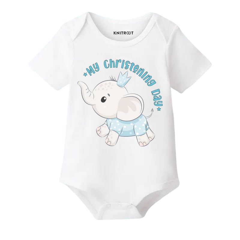 Knitroot Baptism Special, My Christening Day, Onesies, Unisex Baby Kids Cotton Lycra Half Sleeve White Rompers, Sleepsuit, Bodys