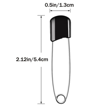 50 Pcs Diaper Pins, Plastic Head Safety Pin With Safe Locking Closures (Black)