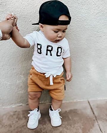 Newborn Baby Boy Clothes Summer Short Sleeve T-Shirt Tops Solid Color Shorts 3 6 9 12 18 Months Boy Casual Outfits (Bro White, 0