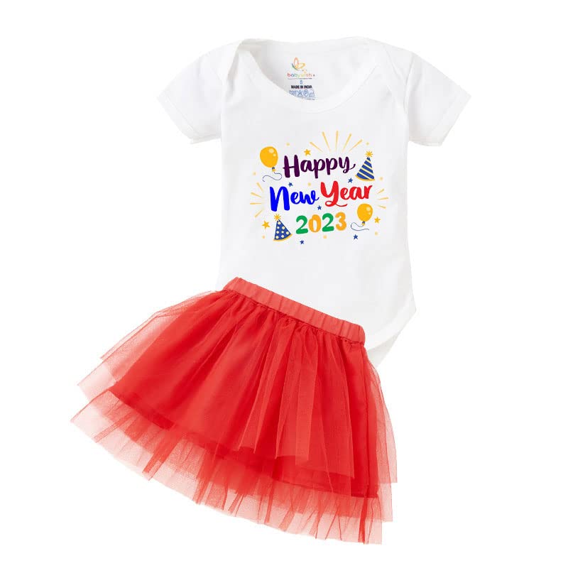 Baby Wish New Year Printed Romper For Baby GirlS Tutu Skirt & Romper My First New Year Bodysuits Skirt Top Set Baby GirlS  Ha