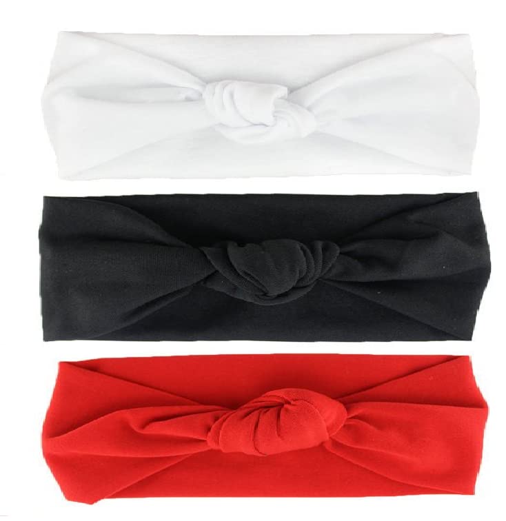 Ghelonadi Baby Girls Headbands Hair Elastics Bands For Baby Girls Newborn Infant Toddlers Kids Red,White,Black Set Of 3