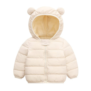 BFFBABY Winter Down Coats for Kids Baby Boys Girls Light Puffer Padded Jacket Bear Hoods Infant Outerwear White