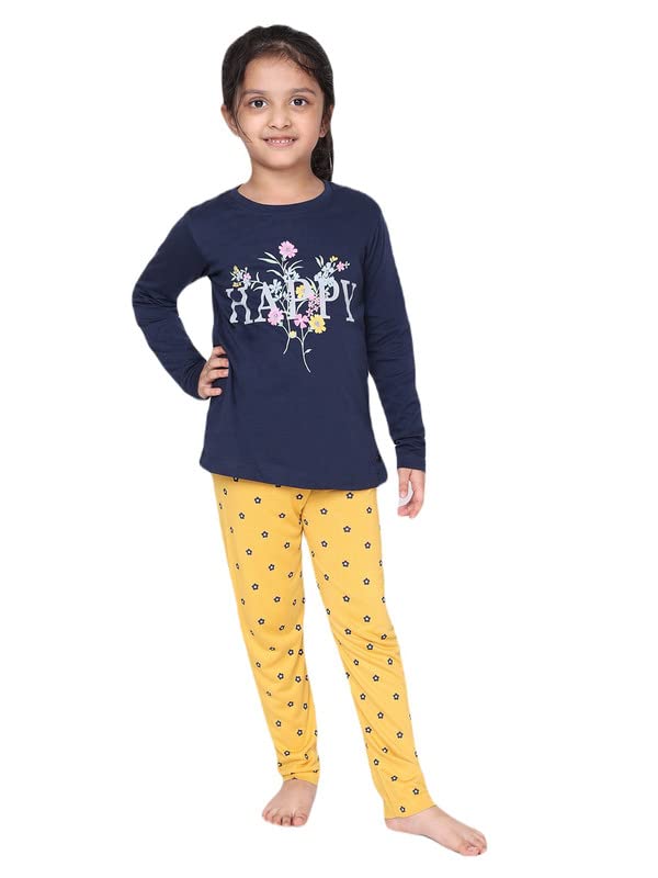 White Dahlia Cotton Printed Night Suit for Kid Girl || Cotton Night Dress Kid Girl || Night Dress for Girls || Baby Girl Blue Ni
