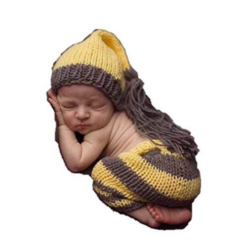 Newborn Baby Girl/Boy Crochet Knit Costume Photography Prop Hats Outfits (Yellow and Grey Outfit)