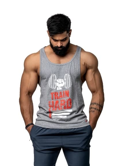 Juari Be A Gentleman Sleeveless Grey Melange Regular Fit Gym Vest For Men