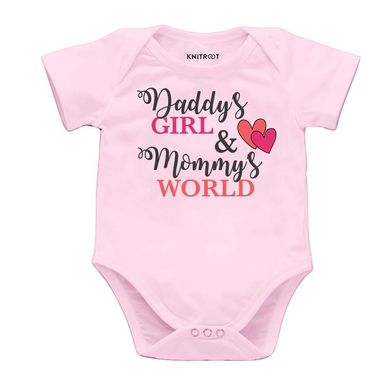 Knitroot Dad Mom Family Special Onesies, Unisex Baby Kids Cotton Lycra Envelope Neck Half Sleeve Pink Romper, Bodysuit, Sleepsui