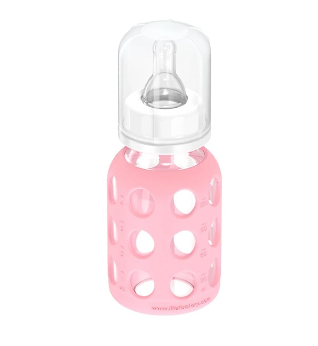 Lifefactory Glass Baby Bottle With Silicone Sleeve 4 Ounce - 2 Pack - Pink