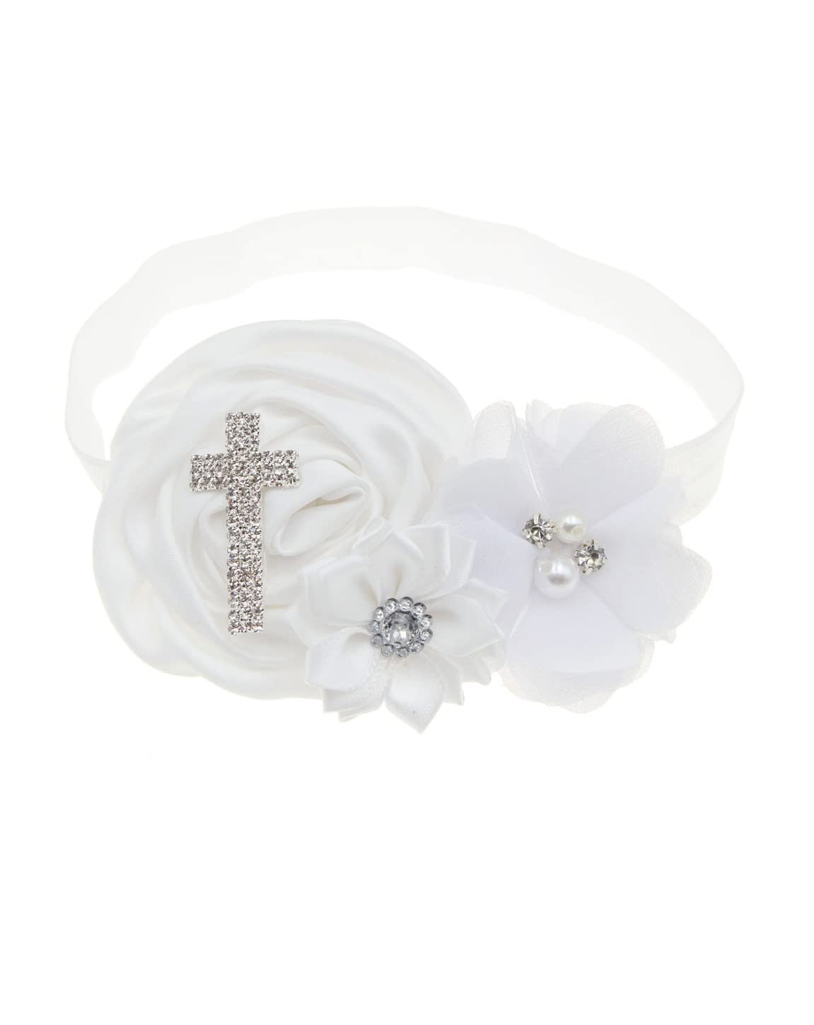 Bbtdin Baby Baptism Headband Bow Newborn Christening Hair Band Baby Baptism Lace Headwear Bbg48 (Cross)