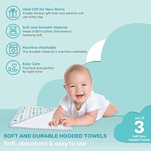Spasilk Hooded Towel Set For Newborn Boys And Girls, Soft Terry Baby Towels, Baby Bath Essentials, Ideal, Blue Whale, Pack Of 3