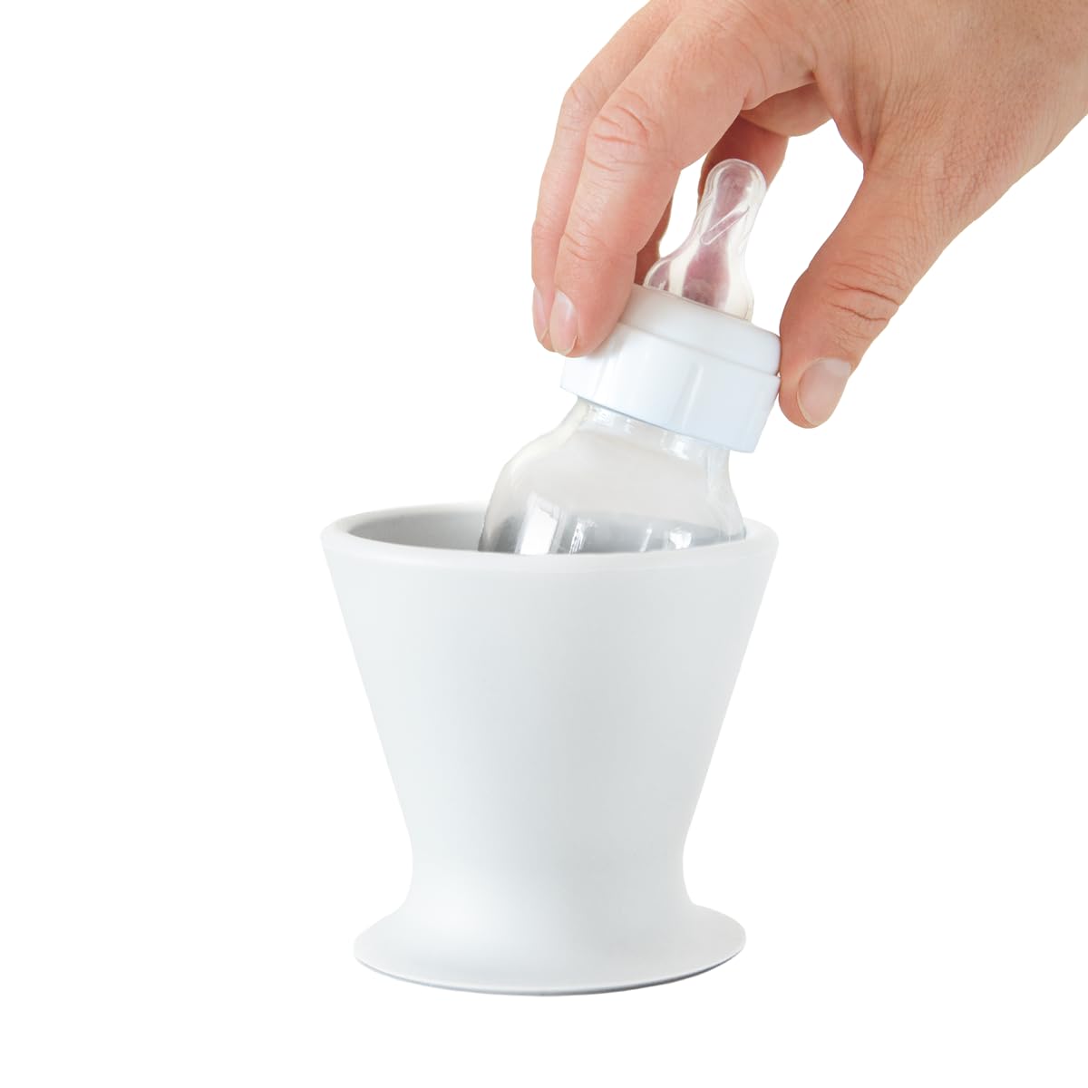 Bkee Baby Bottle Holder and Easy Hands Free Silicone Breast Pump Holder for One Handed Bottle Prep - White, 1-Pack