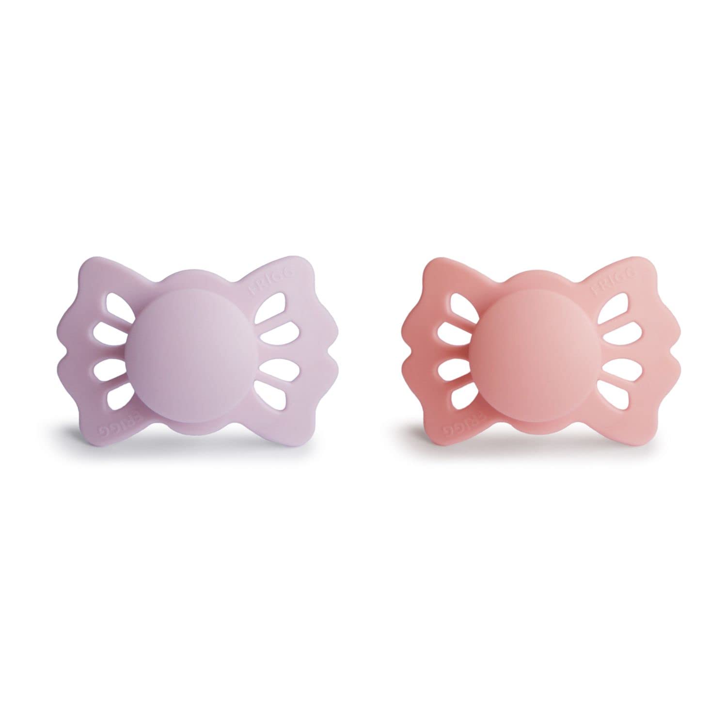 FRIGG Lucky Symmetrical SilkySoft Silicone Baby Pacifier | Made in Denmark | BPA-Free (Soft Lilac/Pretty in Peach, 0-6 Months)