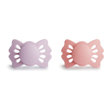 FRIGG Lucky Symmetrical SilkySoft Silicone Baby Pacifier | Made in Denmark | BPA-Free (Soft Lilac/Pretty in Peach, 0-6 Months)