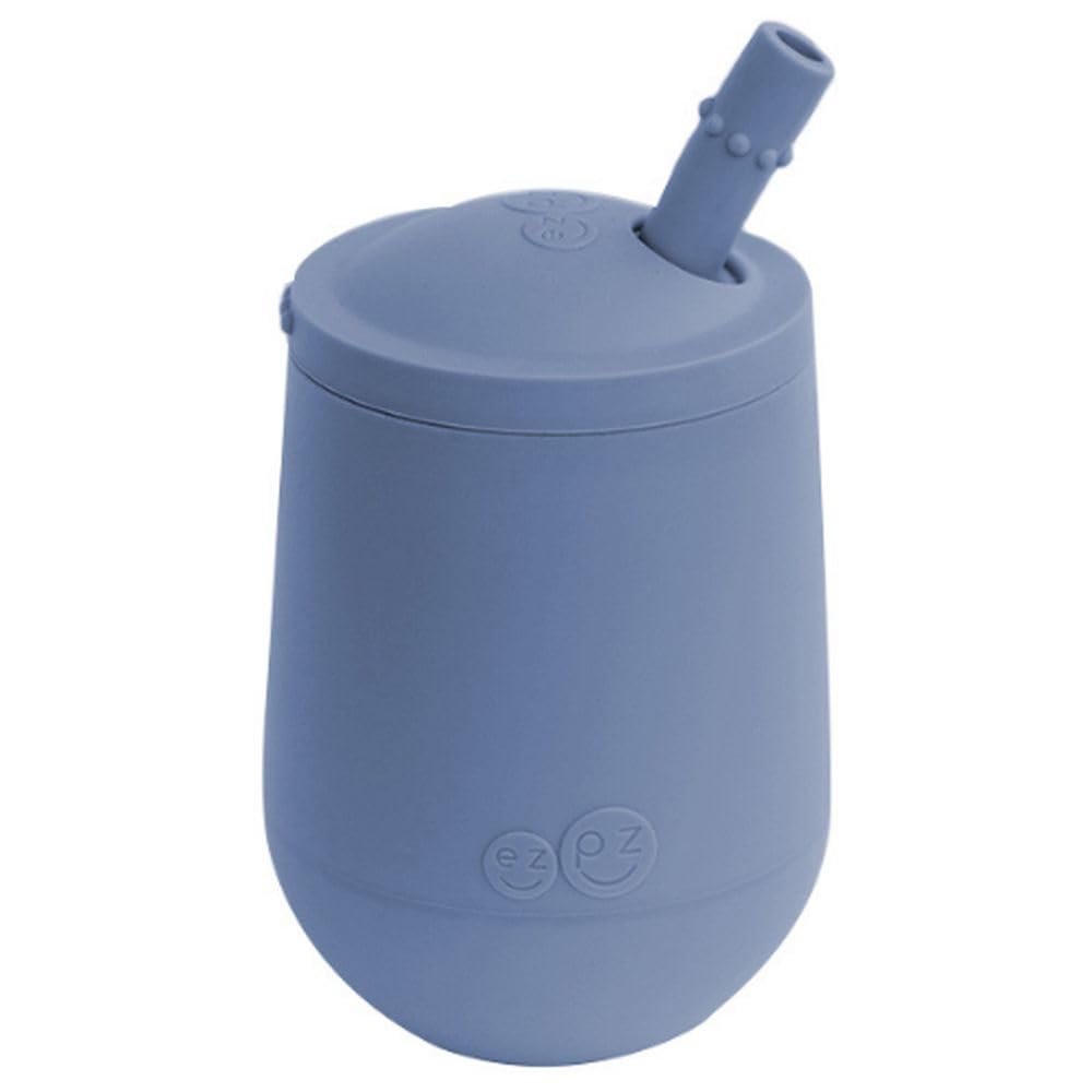 ezpz Mini Cup + Straw Training System (Indigo) - 9 Months+ - 100% Silicone Training Cup for Infants + Toddlers - Designed by a P