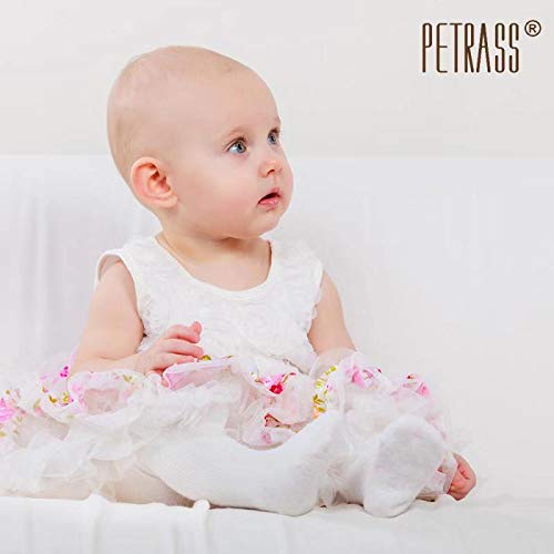 Petrass Baby Girls Cable Knitted Tights Infant Full-Footed Seamless Cotton Tights New-Born Girls Seamless Leggings Black/Ivory/G