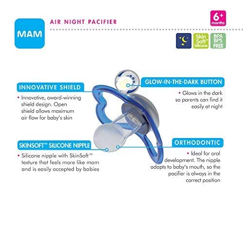 Mam Air Night Pacifiers (1 Sterilizing Pacifier Case), Mam Sensitive Skin Pacifier 6+ Months, Glow In The Dark Pacifier, Best Pa