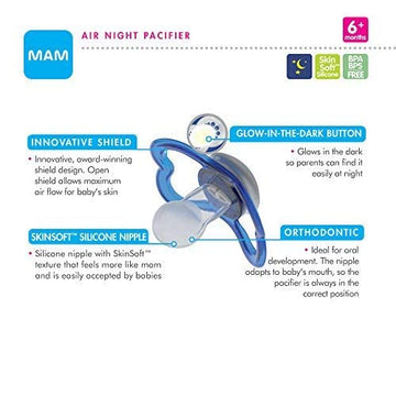 Mam Air Night Pacifiers (1 Sterilizing Pacifier Case), Mam Sensitive Skin Pacifier 6+ Months, Glow In The Dark Pacifier, Best Pa