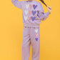 Retsugo Little Girls Outfit Purple Clothes Set Heart Print Holiday Sweatshirt And Sweatpants Toddler Girl Clothes Fall/Winter Gi