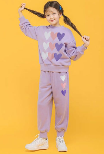 Retsugo Little Girls Outfit Purple Clothes Set Heart Print Holiday Sweatshirt And Sweatpants Toddler Girl Clothes Fall/Winter Gi