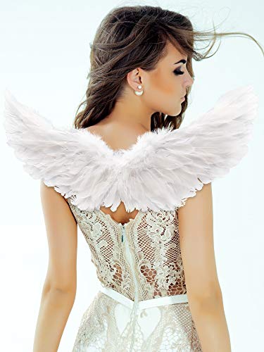 Gejoy 2 Pieces Angel Feather Floating Wings Halloween Costume With Elastic Straps For Women Adults Cosplay(23.62 X 15.75 Inch,Wh