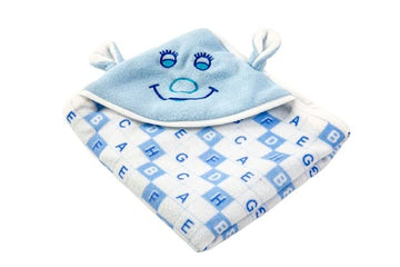 NAMAN Cartton Embroidered Newborn Hooded Blanket Cum Wrapper for Baby boy and Baby GirlSkyBlue_Smile