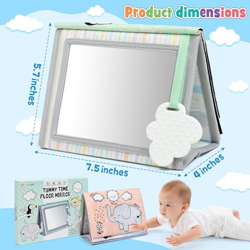 Dr.Rapeti Soft Tummy Time Book Baby Safe Mirror with Teether Crinkle Pages Tummy Time Mirror High Contrast Montessori Sensory To