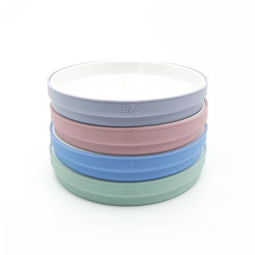 Elk and Friends Kids 7.8    Porcelain White Plates with Silicone Sleeves | Suitable for Babies/Toddlers | Microwave & Dishwasher